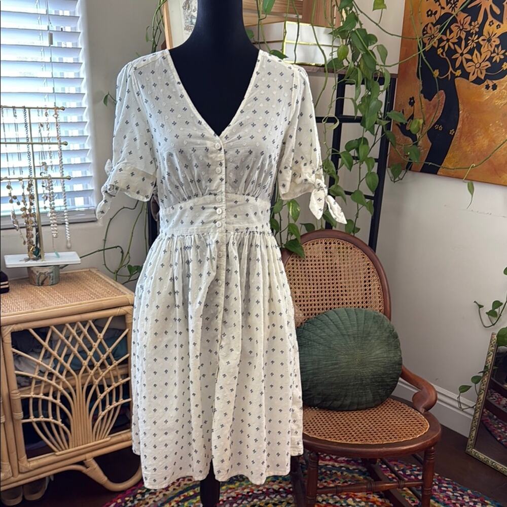 Monsoon London Off White Swiss Dot Button Up Classic Preppy Day Dress